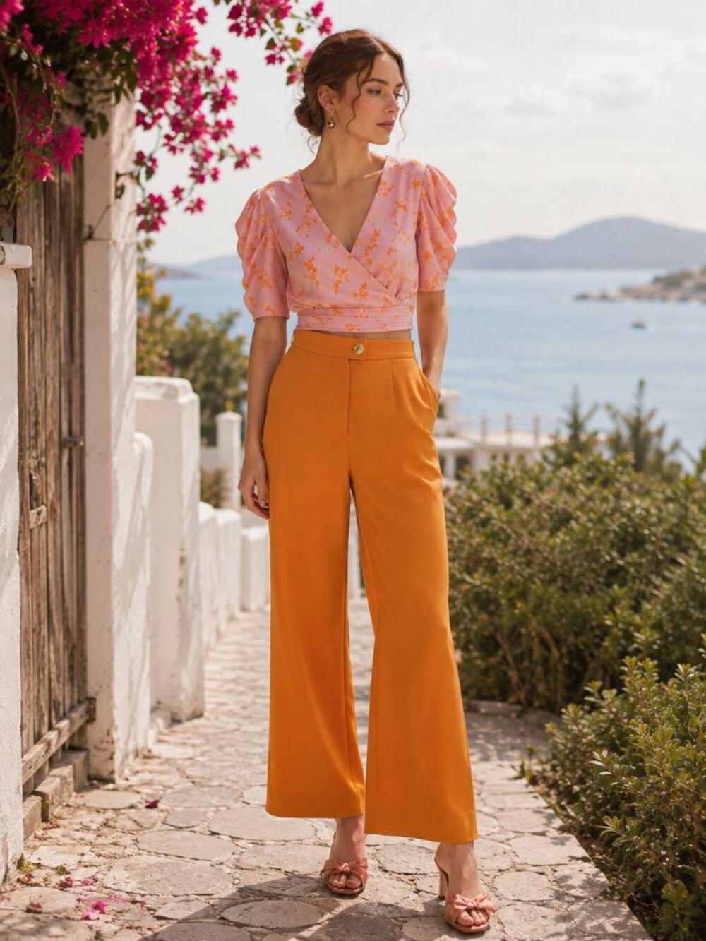 Keepsake the Label Allure Blush Pink Ditsy Floral Satin Puff Sleeve Crop Top XXS